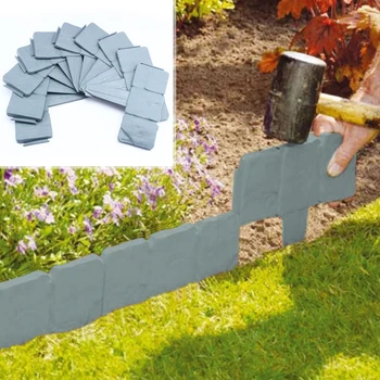 

20pcs Stone Effect Plastic Fence Lawn Edging Plant Flower Bed Garden Border