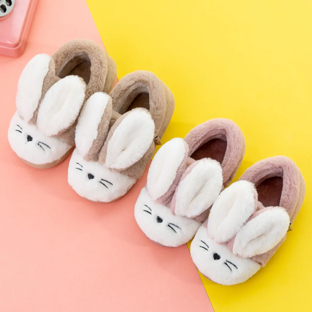 Лидер продаж, для маленьких детей Детские Тапочки для малышей с принтом "Кролик"; теплый нескользящие носки-тапочки домашние тапочки обувь для детей; домашние тапочки; для маленьких девочек