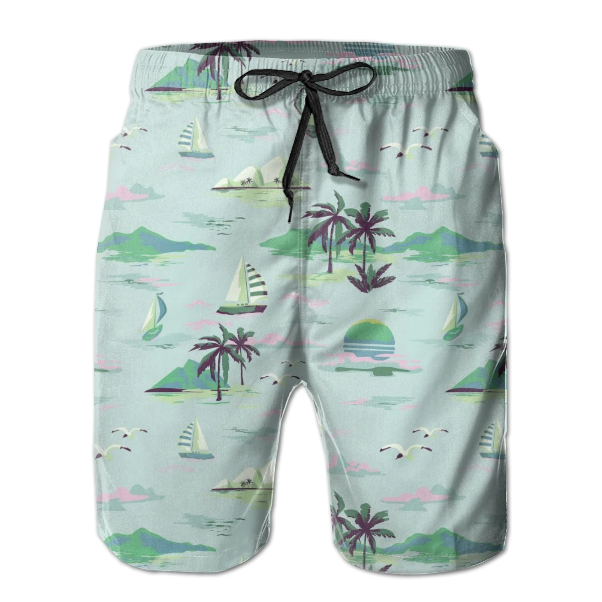 

NOISYDESIGNS Fast-drying Men's Shorts Swimming Beach Shorts Sailing Bird Tropical Plants Print Surfboard Shorts Swimming Trunks