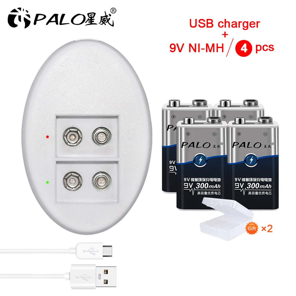 Аккумуляторная NiMh батарея PALO 6F22 9 В 100% оригинал со светодиодным умным зарядным