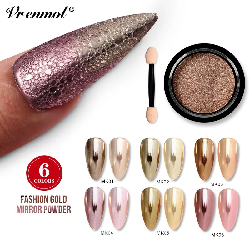 Vrenmol Bubble Nails Золотая зеркальная пудра для ногтей блестки металлический зеркальный эффект золотой порошок хромированные инструменты для украшения ногтей