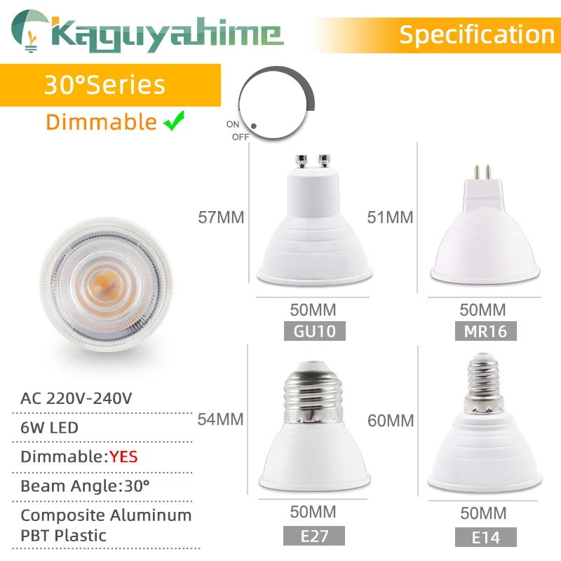 =(K)= 4pcs/Lot Dimmable LED MR16 GU10 Spotlight LED Lamp 6W 7W 8W AC 220V 240V Spot LED Bulb Light Decor Home Lamp Bulbs LED