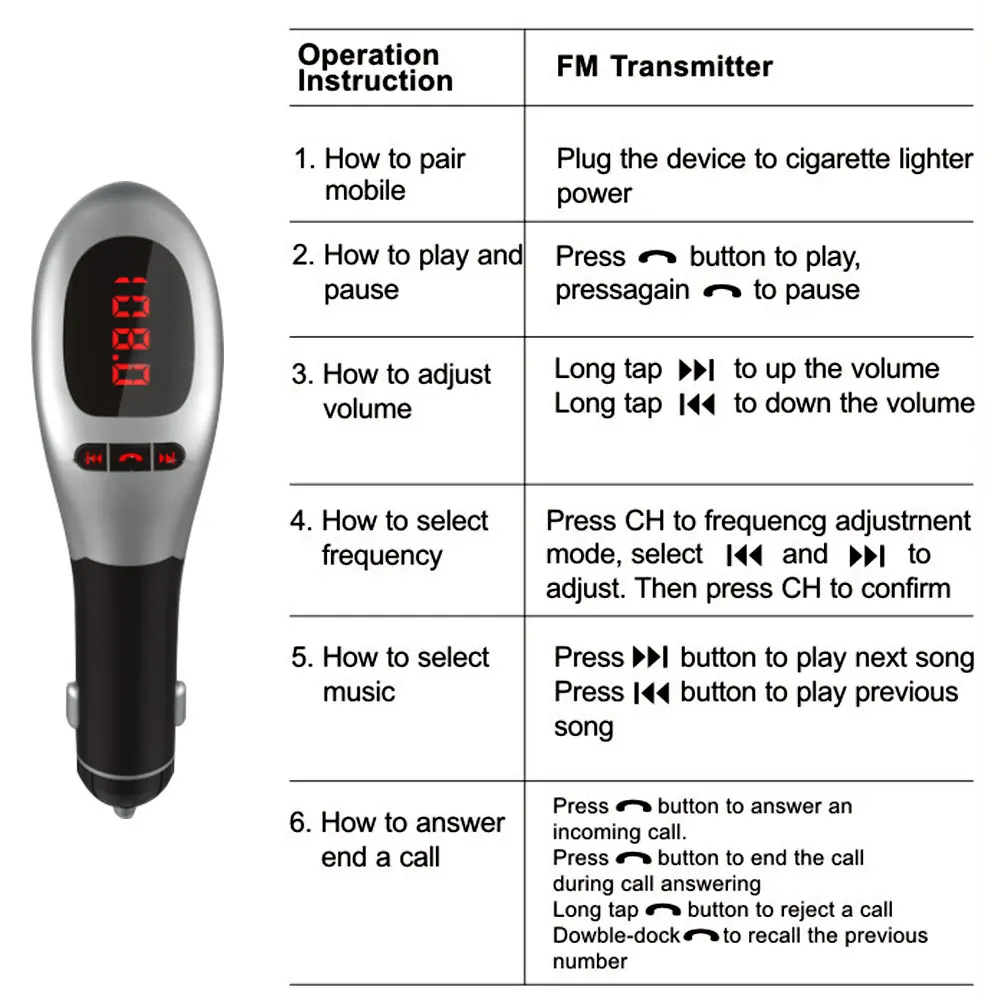 Bluetooth Receiver Car FM Transmitter Black+ Silver TF Card Support Fm Transmitter for Handsfree Drop Shipping
