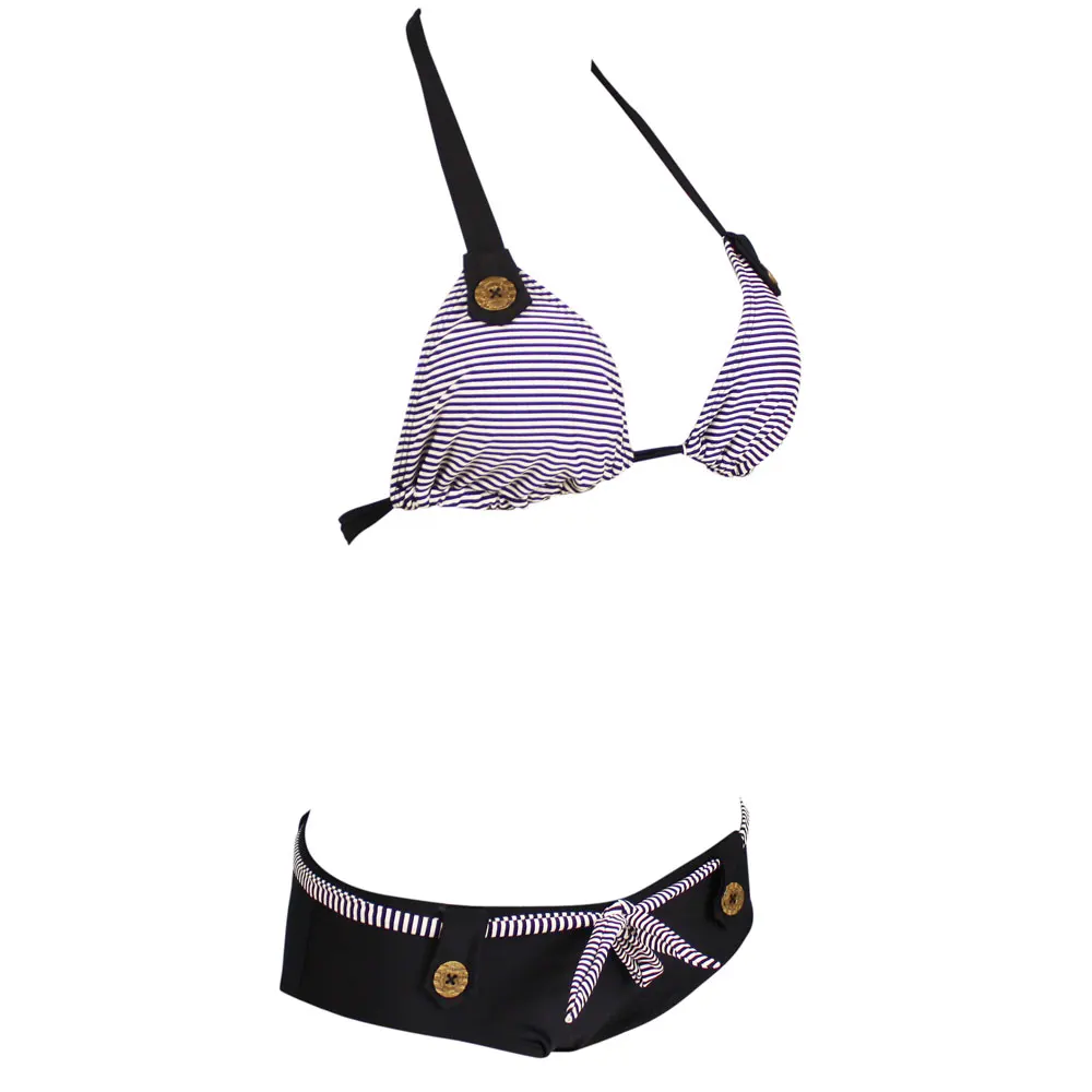 Free shipping Sexy hot navy black stripe laides bikini swimwear SWIMSUIT size  S  M L XL XXL SU0011BK shipping within 24hs