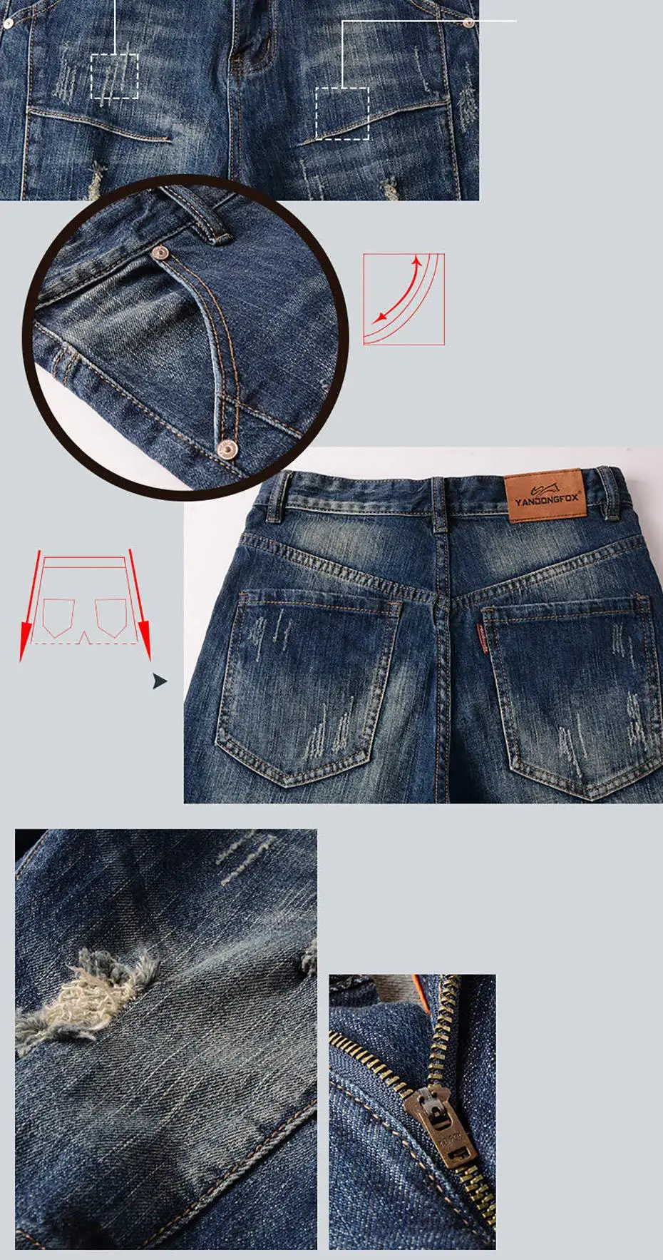 Шорты плюс размер джинсы мужские рваные штаны стрейч до колена брюки джинсы с принтом мужские летние новые хип хоп Уличная
