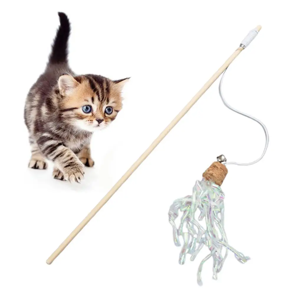 Pet Cats Kitten Cork Tassel Teaser Playing Stick Wand Interactive Bite