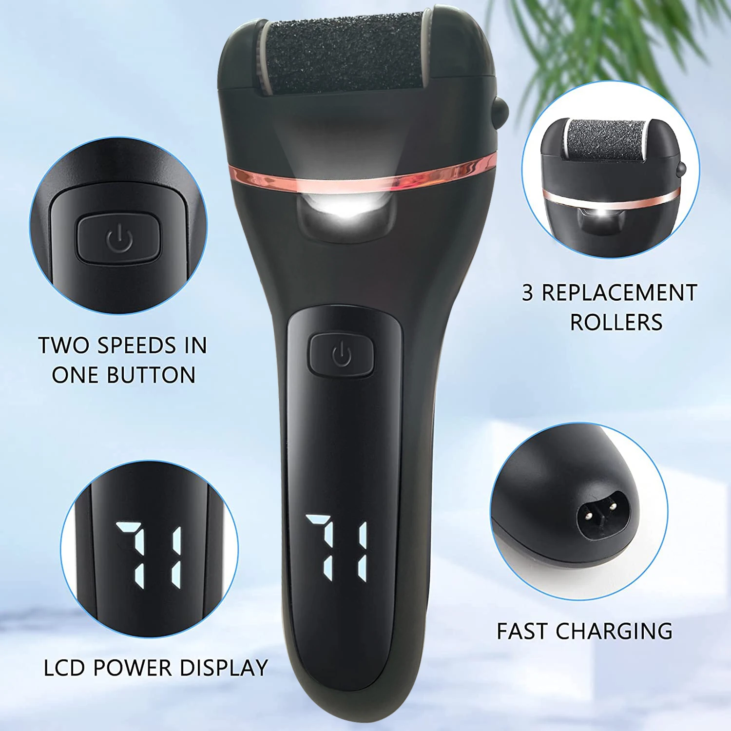 Rechargeable Electric Foot File Callus Remover Machine Pedicure Device Foot Care Tools Feet For Heels Remove Dead Skin black 6