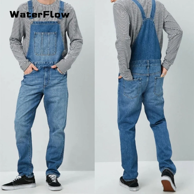 

2019 Men Hip Hop Jean Jumpsuits Man High Quality Suspender Cowboy Loose Pants Streetwear Hole Distressed Denim Jeans