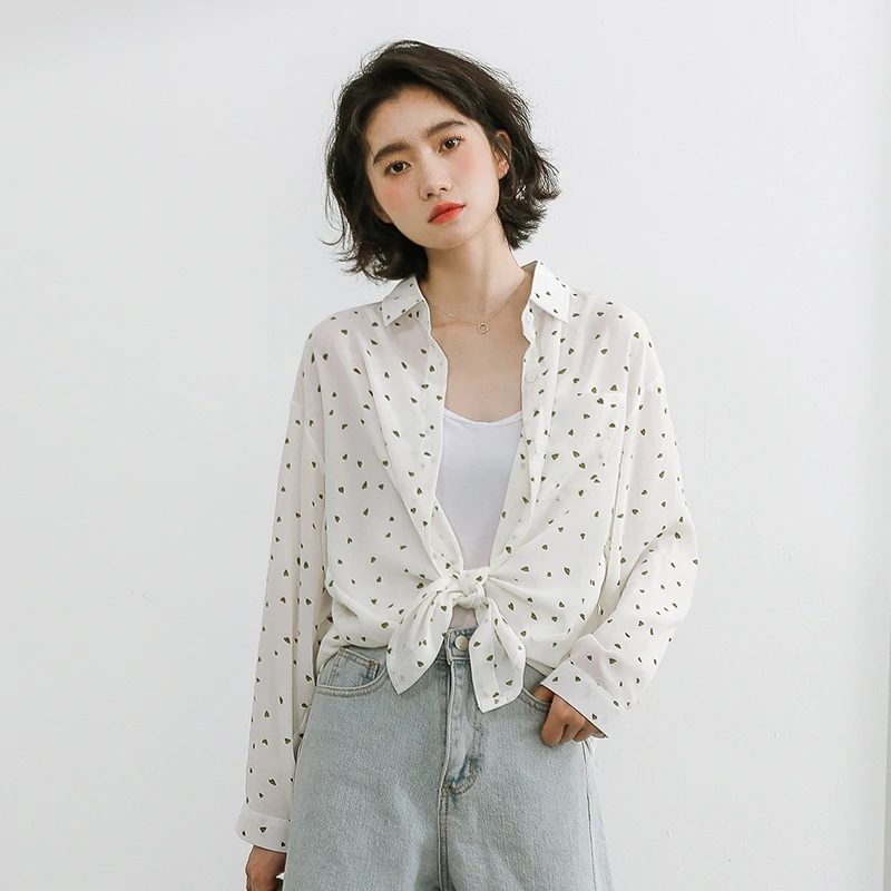 

COIGARSAM Casual Chiffon Shirt Womens tops New Spring Women shirts White 9765