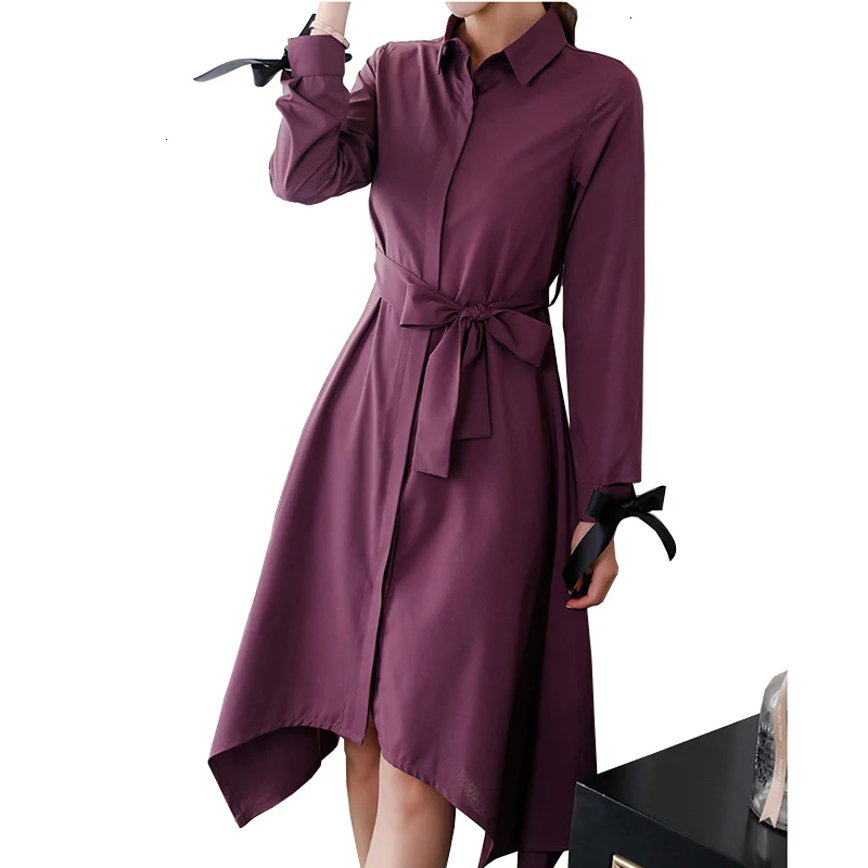 

2019 Spring Summer New Elegant Effects Dress Women Fashion Long Mouw Casual Asymmetric Mid -calf Dress Women's LU687
