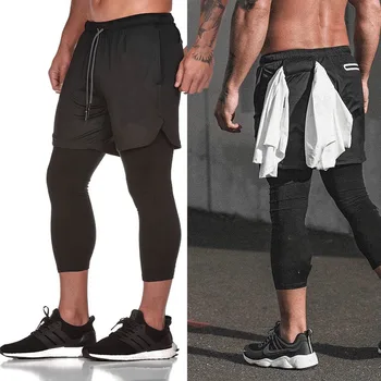 

New Running Sweatpants Mens Shorts Leggings 2 in 1 Double Layer Pants Gym Fitness Sport Tights Crossfit Joggers Workout Clothing