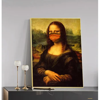 

Funny Mask Mona Lisa Oil Painting Canvas Posters and Prints Wall Art for Living Room Home Decor (No Frame)