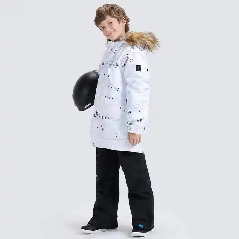 Gsou/лыжный костюм для мальчиков Лыжная куртка со штанами водонепроницаемая куртка для сноуборда и Брюки Зимняя Лыжная одежда для мальчиков