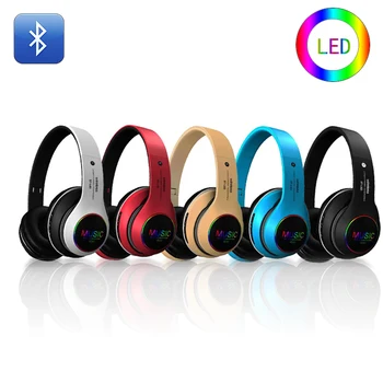 

LED Colorful Wireless Bluetooth Headphones Headset Foldable Stereo Bass Sound Adjustable Earphones with Mic for PC All Phone