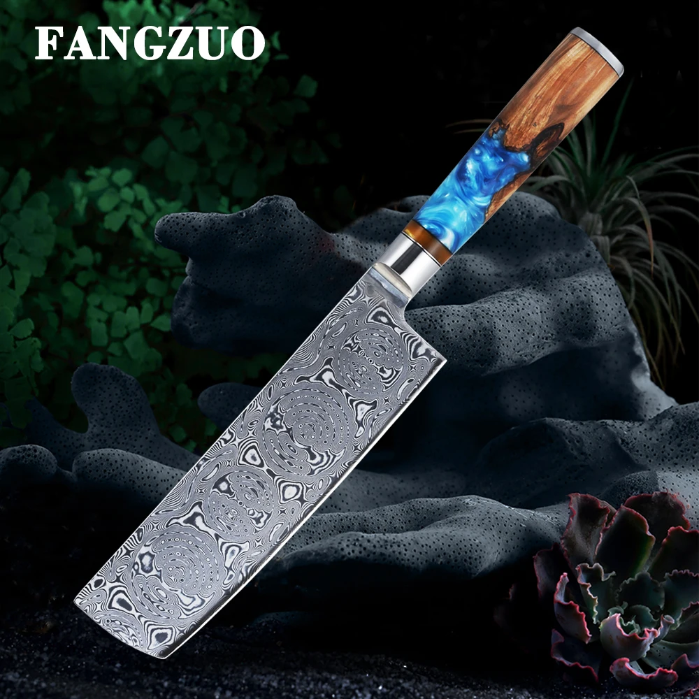 

FANGZUO Japanese Damascus Kitchen Knife Chopping Knife Non-stick Nakiri 67 layer vg10 Sharp Stainless Meat Cleaver Cooking Tools