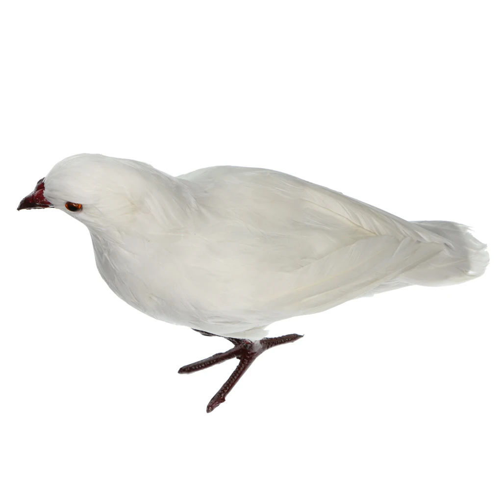 Artificial Feathered White Doves Standing & Flying Realistic Birds Statues Ornaments for Home Tabletop Décor Garden Decoy