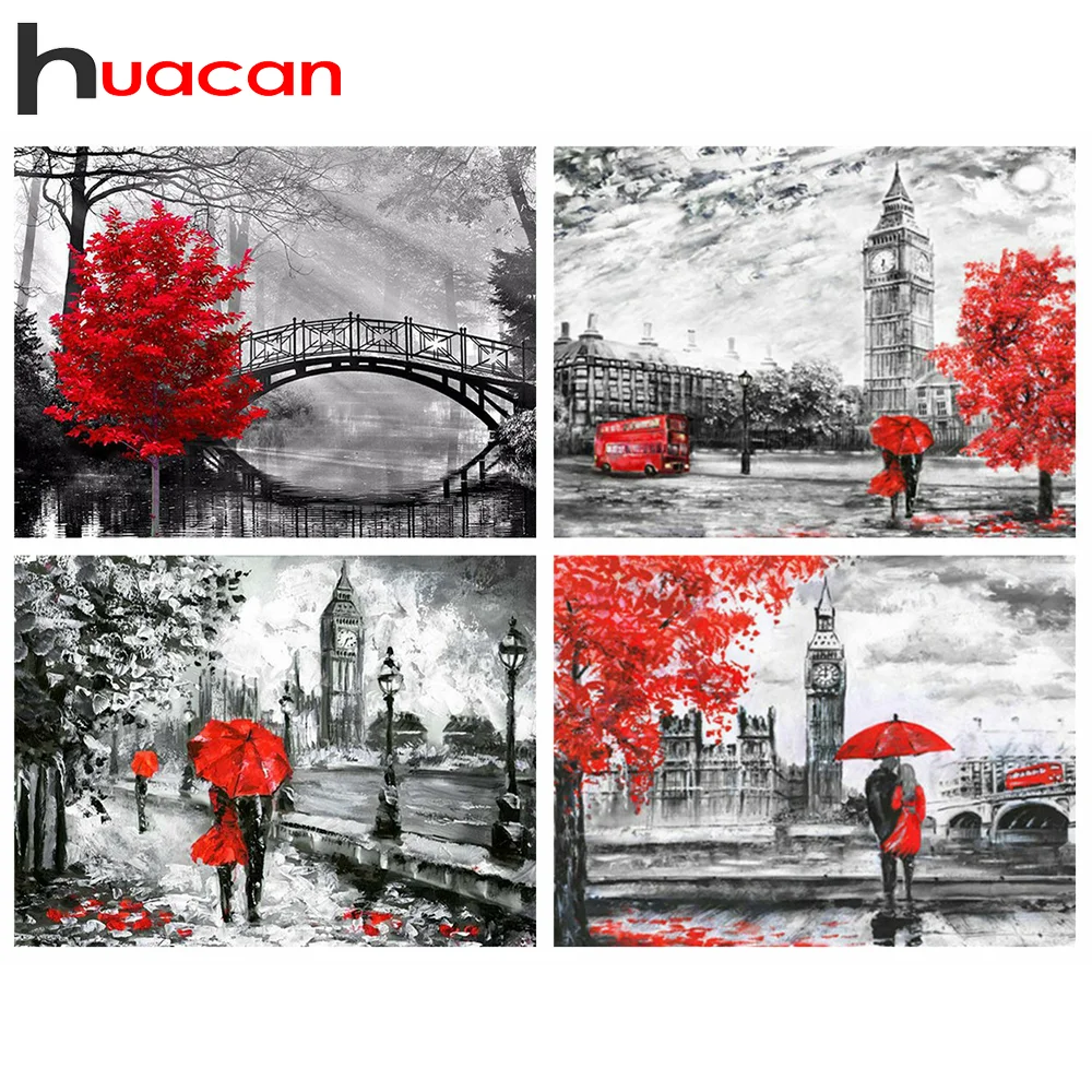

Huacan Full Square/Round Diamond Painting Kit City Street 5D DIY Diamond Embroidery Mosaic Landscape Decorations Home