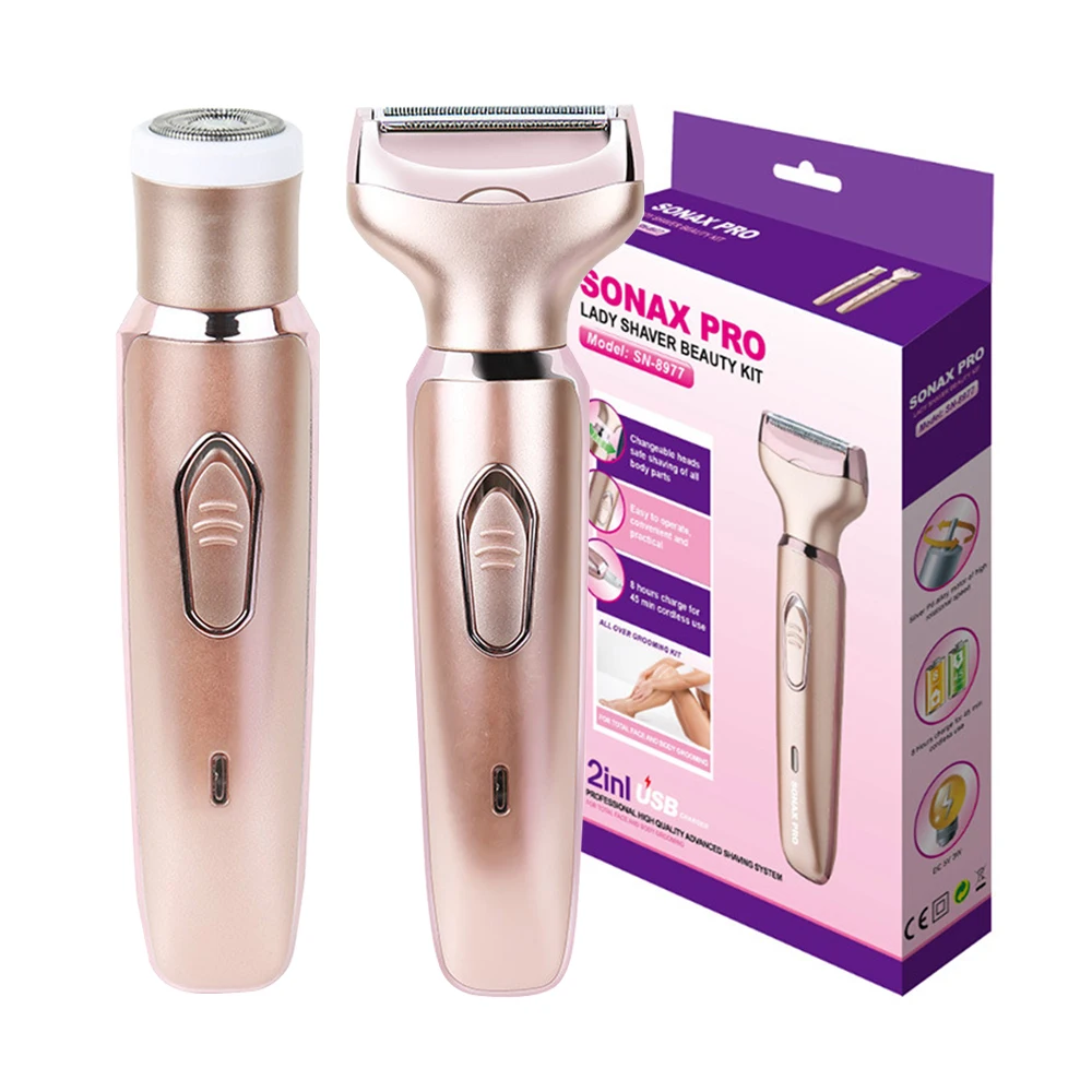 

2 In 1 Electric Epilator for Women Electric Razor Painless Bikini Trimmer USB Rechargable Lady Shaver Face Hair Removal Machine