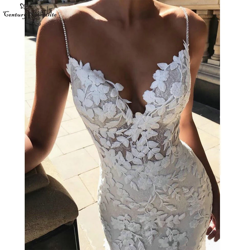 Boho Wedding Dresses Mermaid Bridal Dress 2022 Spaghetti Straps Backless Lace Appliques Beach Bride Gowns Vestido De Noiva wedding dress for women