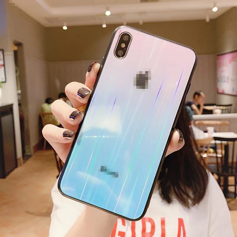 Роскошный стеклянный чехол для телефона aurora для iPhone 11 pro max с логотипом карамельного цвета, закаленное стекло для iPhone 8 7 6 6s 7Plus XR XS max - Цвет: lt pink