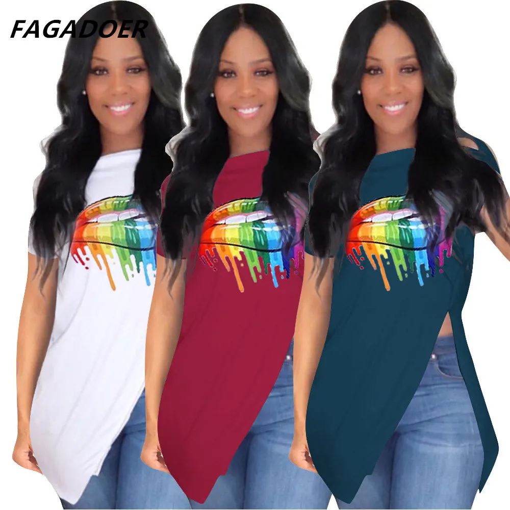 

FAGADOER Summer Sexy Irregular Long Design Off Shouler Tops Short Sleeve T Shirt Women Casual Shirts Plus Size S-3XL 2021