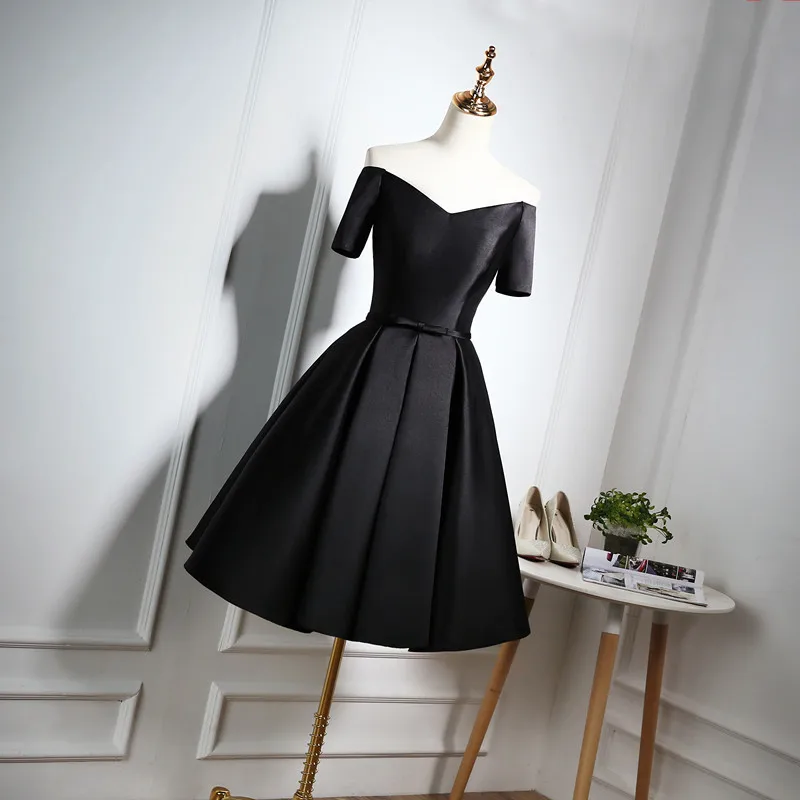 Robe De Soiree, платье для дня рождения, элегантное черное торжественное платье с вырезом лодочкой, Классические атласные вечерние платья с открытыми плечами