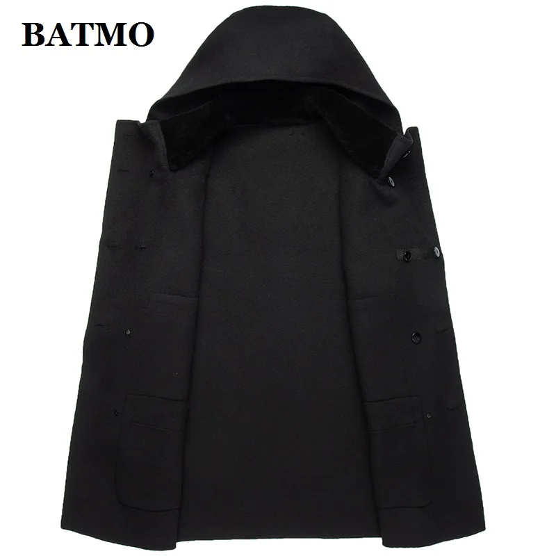 BATMO 60% шерсть с капюшоном пальто для мужчин, мужские зимние шерстяные Длинные куртки, размер M-4XL 1851