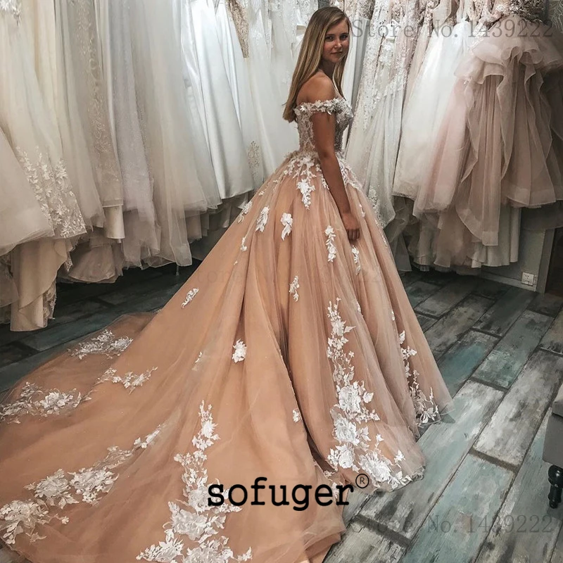 Элегантное оранжевое платье винтажное Vestidos De Novia с открытыми плечами Свадебные платья кружево, аппликация бисером свадебное платье Robe De Marie