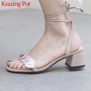 

Krazing pot hot handmade natural leather peep toe high heels princess style shoes women vacation dating sweet summer sandals L10