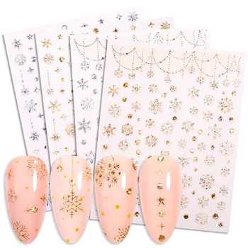 

Christmas Gold Silver 3D Nail Stickers Laser Effect Snowflake Pattern Transfer Decals Foil Slider DIY Decoration For Nails