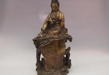 

fast shipping USPS to USA S0927 15 Buddhism Copper Bronze fastdom guan Yin Kwan-Yin Sit Hill Buddhism God Statue
