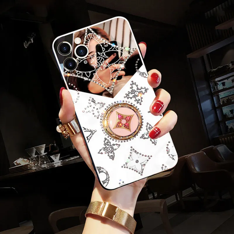 Luxury Mirror Diamond Case For iPhone 12 11 Pro Max Mini XS XR X 7 8 6 6S Plus Cover With Finger Ring 13 | Мобильные телефоны и