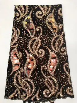 

Velvet Lace Fabric for Dresses fashion Nigerian French Tulle Lace with Sequin High Quality African Sequins Lace Fabric FFD-101