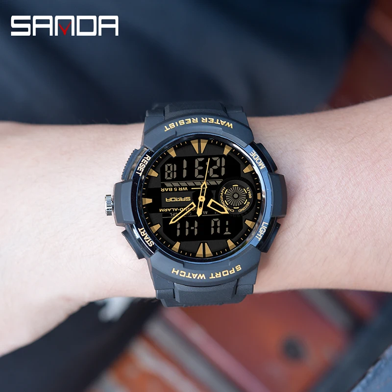 SANDA студенческие спортивные цифровые часы электронные кварцевые двухъядерный светодиодный дисплей водонепроницаемые часы мужские наручные часы мужские s женские часы