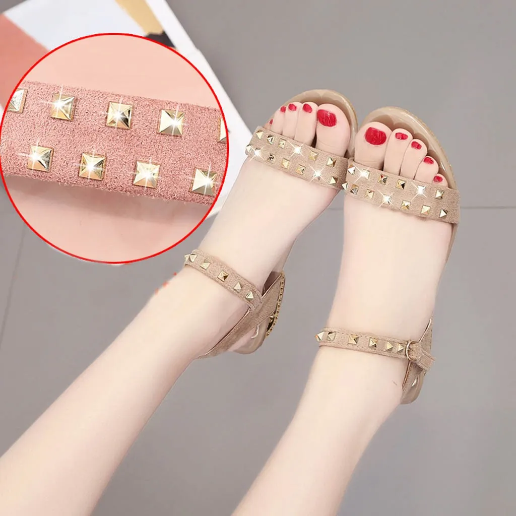 

SAGACE Summer Shoes Woman Low Heel Rivets Sandals Buckle Open Toe Shoe Cool Beach Sandalias Mujer 2020 Beach Sandals Ladies