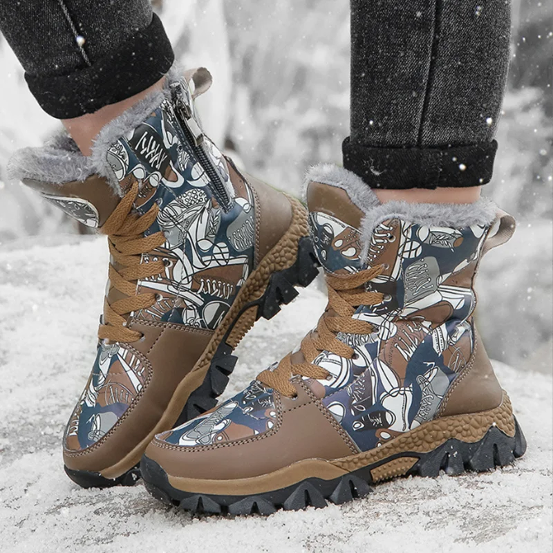 

Children Boots Winter Thick Warm Quality Mid-Calf Snow Boots Teen Kids Lace-up Comfortable Waterproof Booties Chaussures Enfants