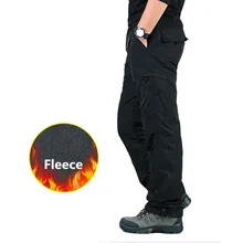 Men's Cargo Fleece Pants Double Layer Winter Thick Warm Pants Overalls Casual Cotton Rip-Stop Military Tactical Baggy Trousers