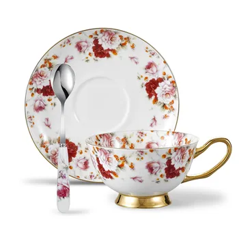 

Panbado Flowers Pattern European Style Bone China Porcelain Coffee Cup High Grade Afternoon Tea Cup Set with Saucer&Spoon