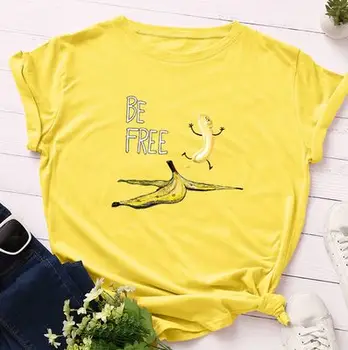 

Ligentleman New Banana Print T Shirt Women Cotton O Neck Short Sleeve Summer Pink