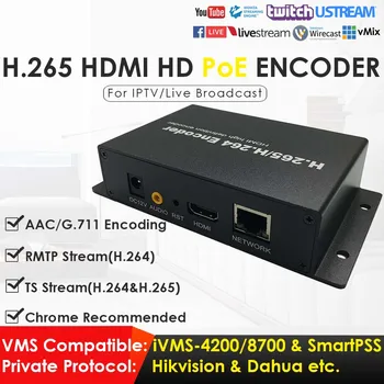 

1080P Network Video Encoder H.265 H.264 PoE HDMI Video Encoder for IPTV Live Broadcasting to YouTube RTMP RTSP TS UDP ONVIF AAC