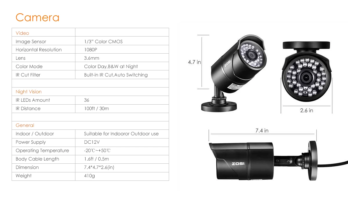 ZOSI 4 шт/лот 1080p 4в1 CCTV камеры безопасности s, 100ft ночного видения, открытый сывороточный комплект камеры наблюдения