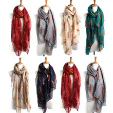 Женский корейский шифон лиса печати шарф-котенок длинный шарф, шаль Рождественский подарок для девочек