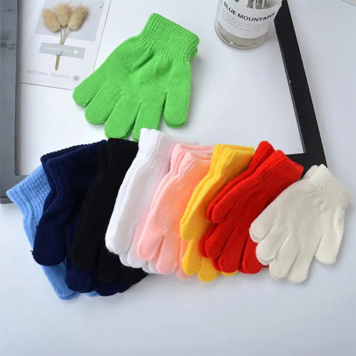 12 пар, Детские теплые одноцветные перчатки, зимние эластичные вязаные перчатки для мальчиков и девочек, для выступлений, XRQ88