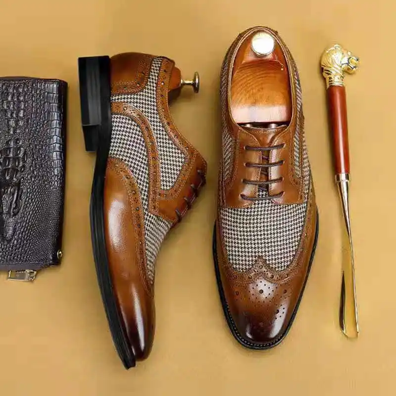 New Vintage Fashion Men Shoes Formal Dress Casual Leather Shoes Business Wedding Loafers Designer Brogue Office