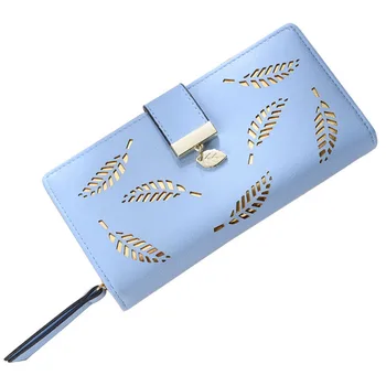 

New Women Wallets Luxury Brand Wallets Designer Purse Female Fashion Leather Long Money Bag Lady Openwork leaves Wallet Clutch