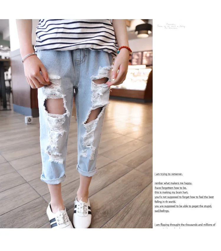 

2019 Spring And Autumn Childrenswear GIRL'S Jeans Summer Fashion Goods Fashion Washing with Holes Children Cowboy Pants Child