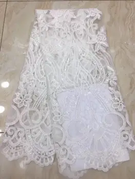 

White Embroidery Sequins Lace Fabric French Mesh Net Lace Fabric for Bridal Materials Lace Sequence Fabric Nigerian Lace