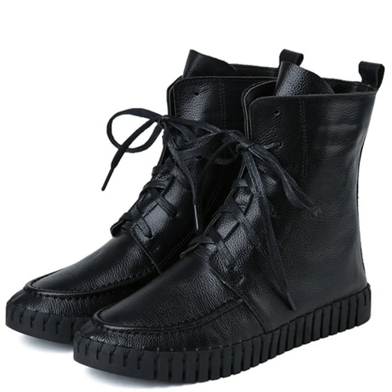 

YECHNE Women's Genuine Autumn Winter Martin Boot Black Genuine Leather Chelsea Boots Leather Ankle Boots Woman Platform Shoes