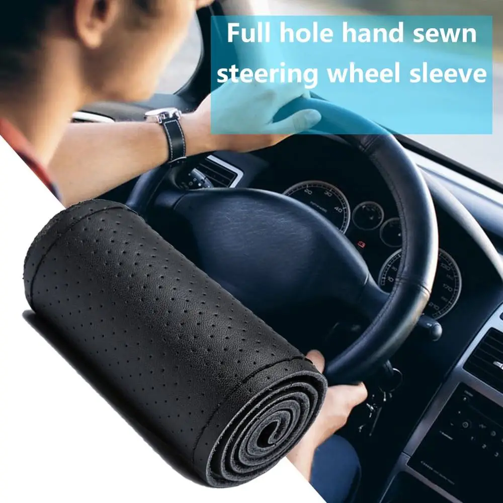 

Summer Full-hole Hand-sewn Steering Wheel Cover Car Handle Set Inelastic Steering Wheel Cover Protection Durable