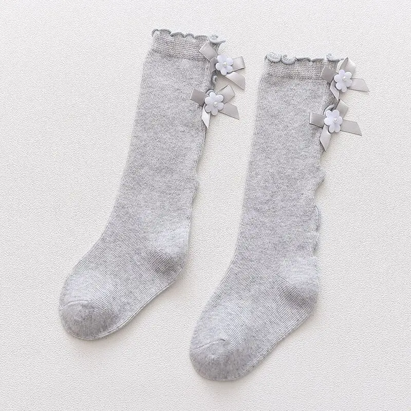 Носки для малышей Гольфы принцессы для девочек, хлопковые кружевные детские носки с бантиками для девочек, теплые носки для малышей